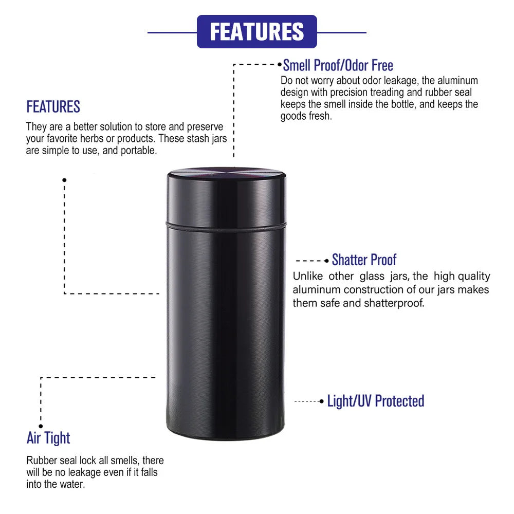 Portable Metal Stash Jar for Herb Tobacco Airtight Smell Proof