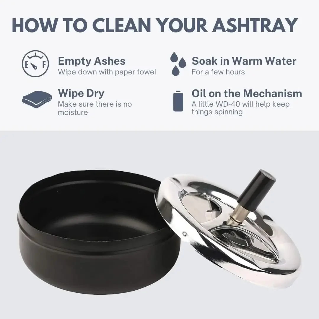 Cool Ashtray Stainless Steel Push Down Spinning Ashtray Self-Cleaning