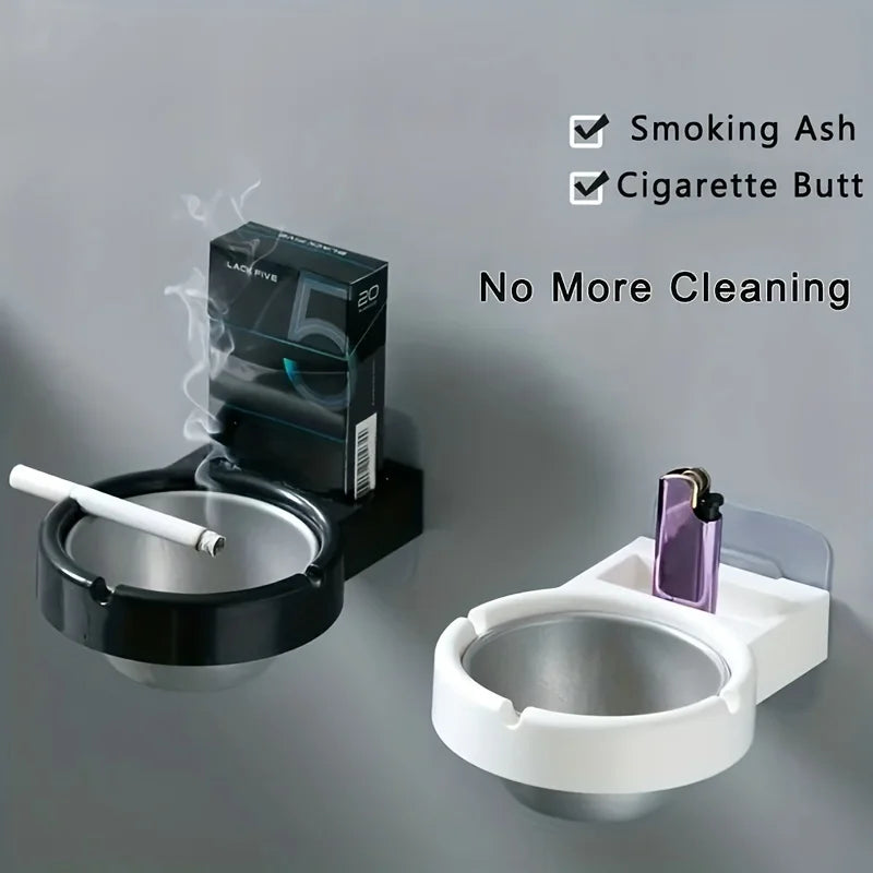 Windproof Stainless Steel Wall Mounted Ashtray - Minimalist Design for