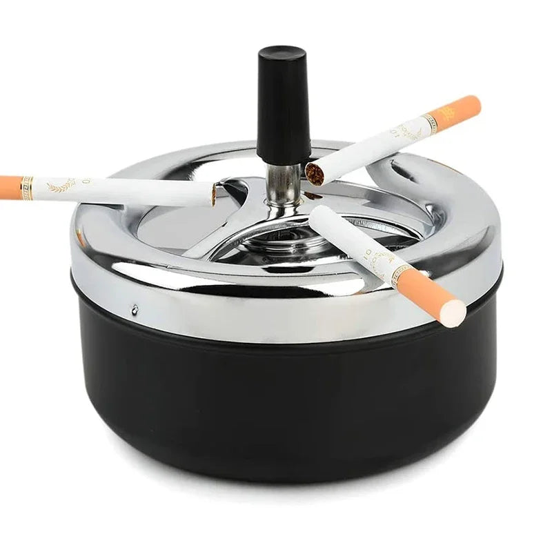 Cool Ashtray Stainless Steel Push Down Spinning Ashtray Self-Cleaning