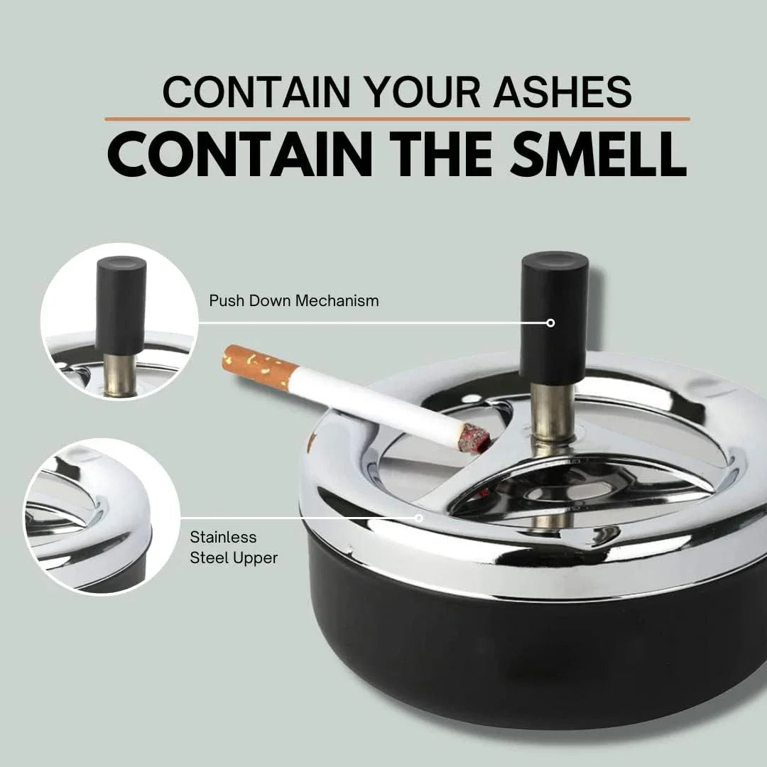 Cool Ashtray Stainless Steel Push Down Spinning Ashtray Self-Cleaning