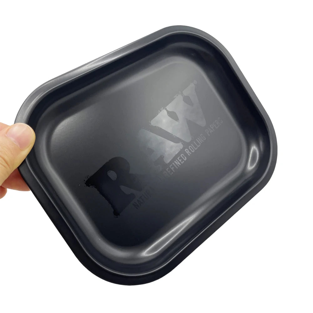 Matte Black Metal Rolling Tray 18x14cm Tin Plated Container Cigar