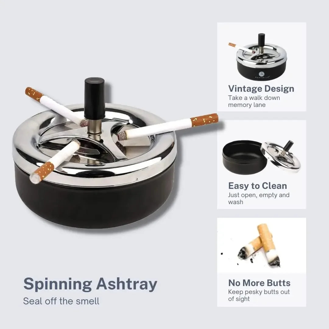 Cool Ashtray Stainless Steel Push Down Spinning Ashtray Self-Cleaning