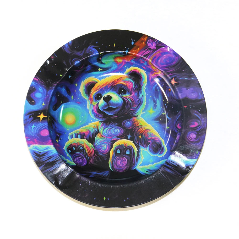 Cartoon Metal Rolling Tray - round Tobacco Herb Ashtray Creative