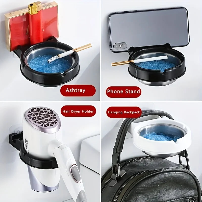 Windproof Stainless Steel Wall Mounted Ashtray - Minimalist Design for